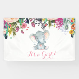 Lona Chica floral Elefante Baby Shower rosa y gris