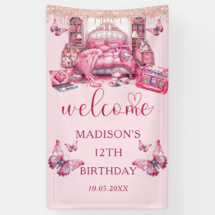 Lona Chica Pink Sleepover Cumpleaños Personalizado
