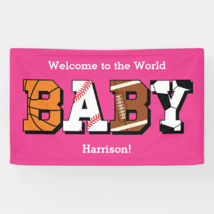 Lona Chica rosa Baby Shower deportivo