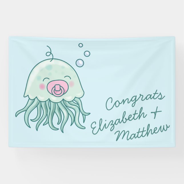 Lona Chica rosa de Cute Jellyfish Baby Shower Kawaii (Horizontal)