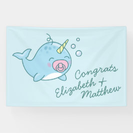 Lona Chica rosa de Cute Narwhal Baby Shower Kawaii
