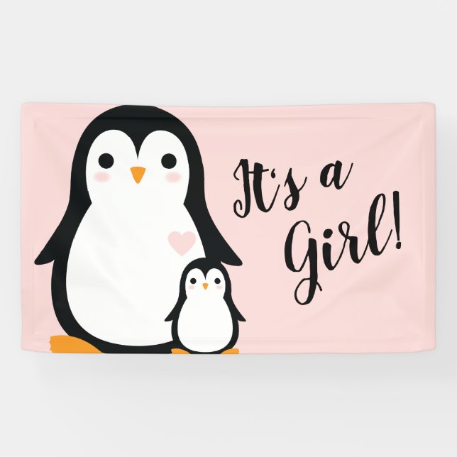 Lona Chica rosa de Cute Penguin Baby Shower (Horizontal)