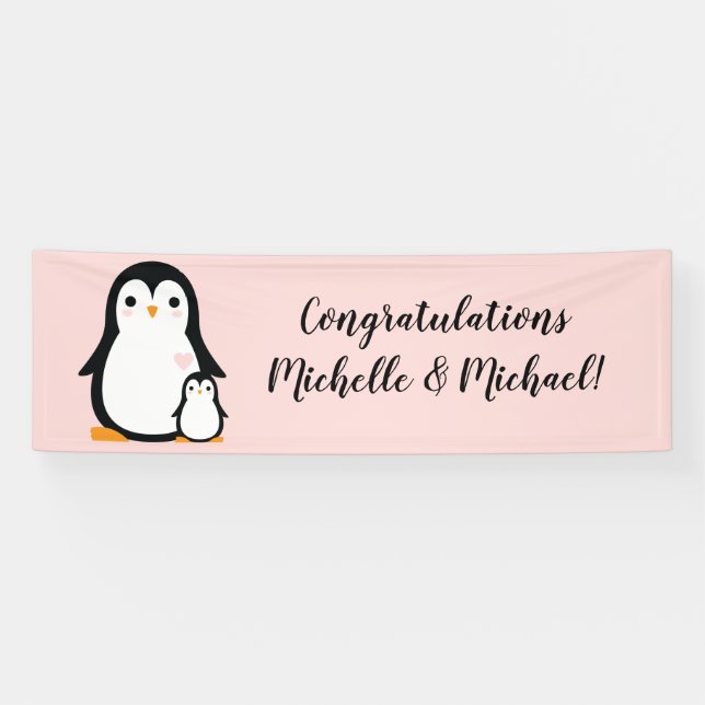 Lona Chica rosa de Cute Penguin Baby Shower (Horizontal)