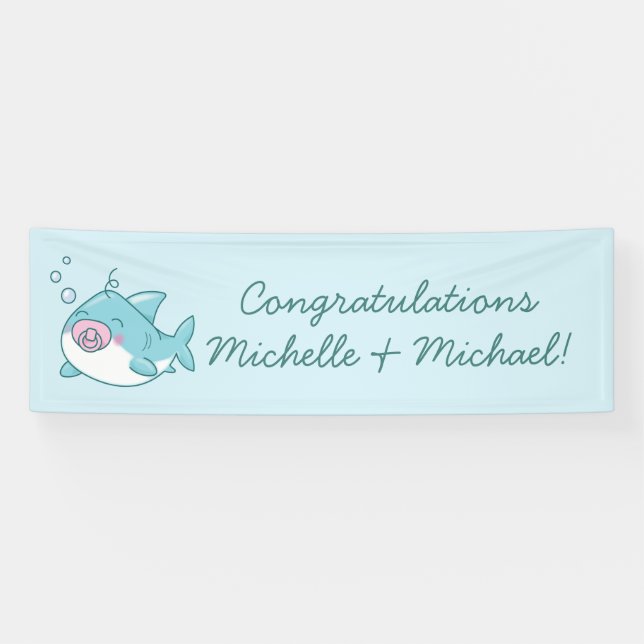 Lona Chica rosa de Cute Shark Baby Shower Kawaii (Horizontal)