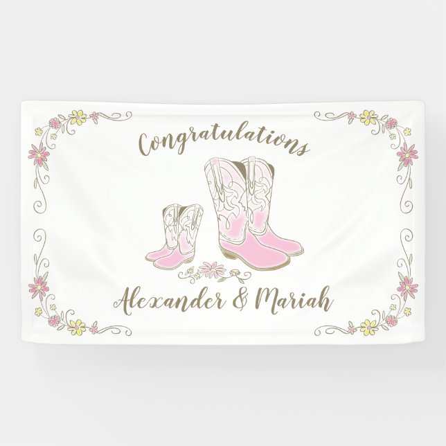 Lona Chica rosa occidental del país Baby Shower rural d (Horizontal)