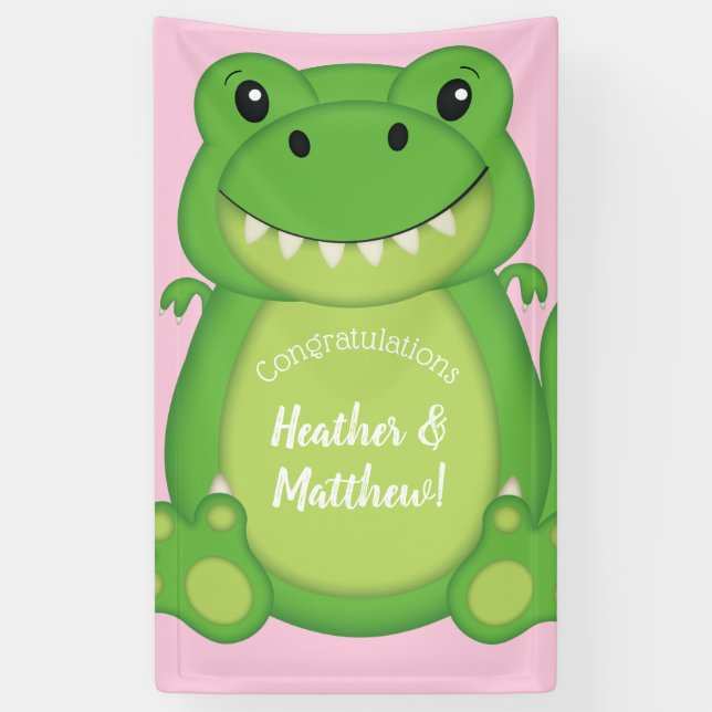 Lona Chica rosado de Dinosaur Baby Shower T-Rex (Vertical)