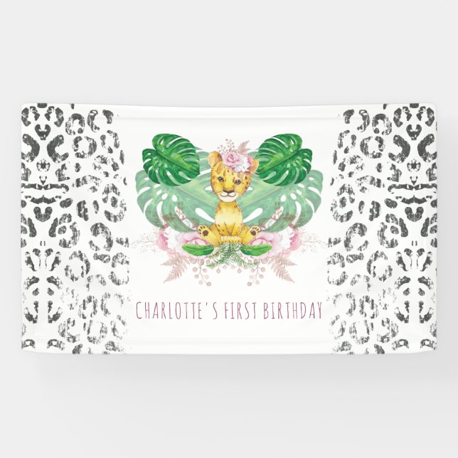 Lona Chica Safari Ilustracion de León de Cumpleaños (Horizontal)