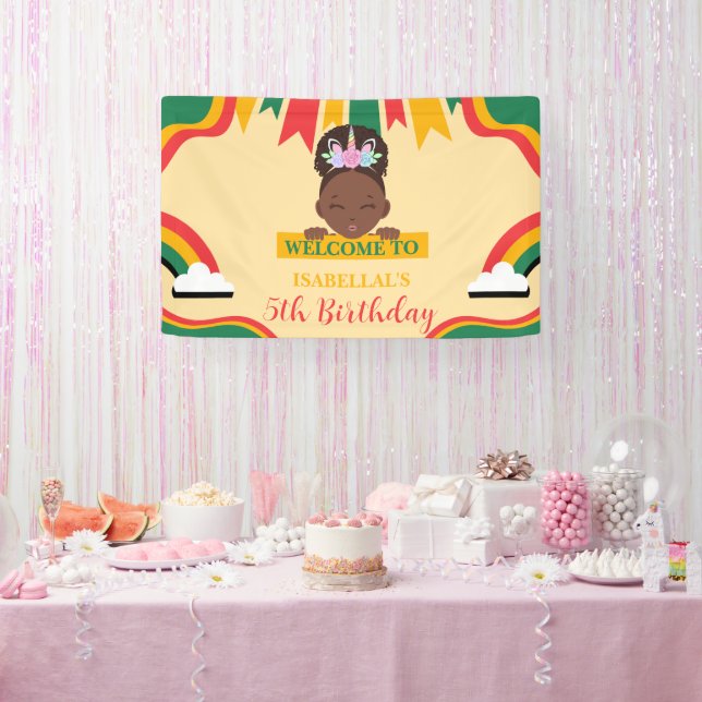 Lona Chicas afro unicornio afroamericanos Cumpleaños (Fiesta)