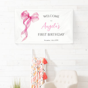 Lona Chicas de lazo rosa Cumpleaños 1 año Bienvenido