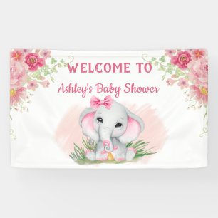 Lona Chicas Elefante Rosa Personalizado Floral Baby Sho