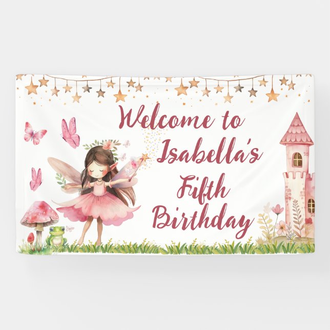 Lona Chicas Fairy Tale Castle Frog Mushroom Cumpleaños (Horizontal)