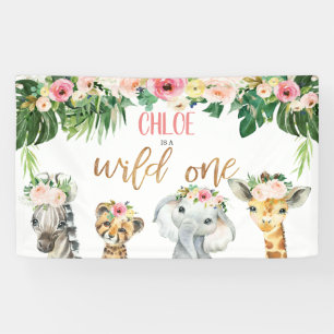 Lona Chicas Floral Foliage Safari Wild one Birday