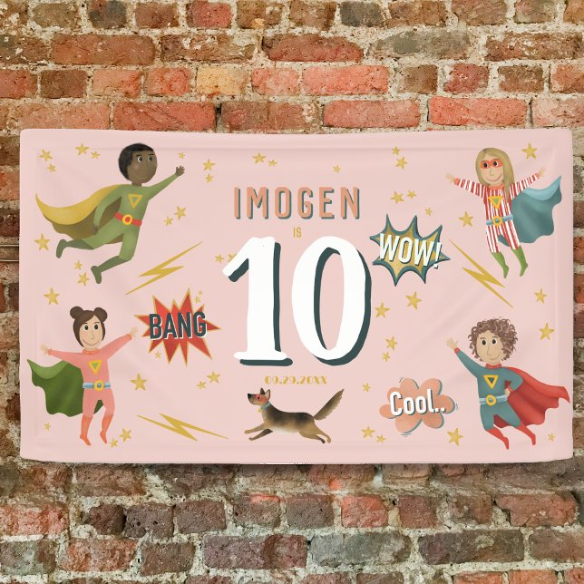 Lona Chicas Guay Superhéroe de acción rosa niños cumple (Subido por el creador)