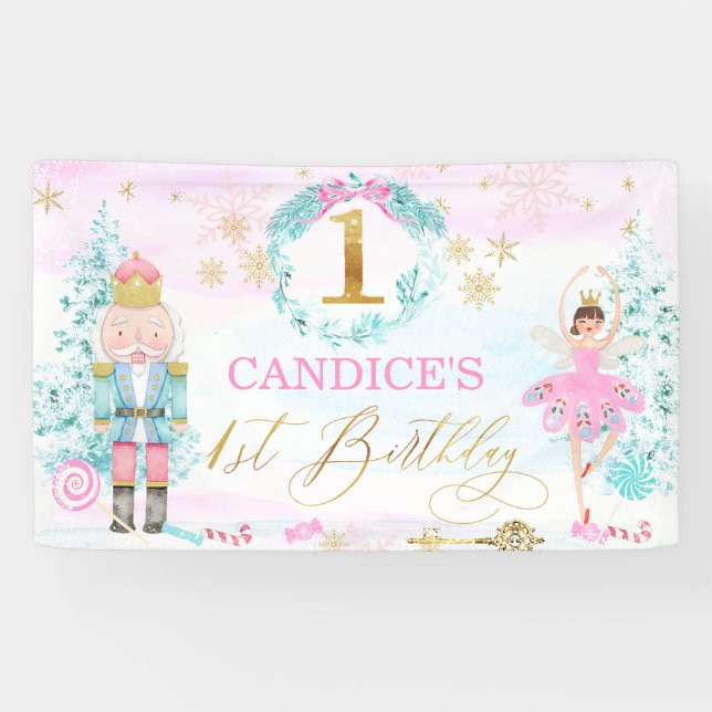 Lona Chicas Nutcracker Land of Sweets 1º cumpleaños (Horizontal)