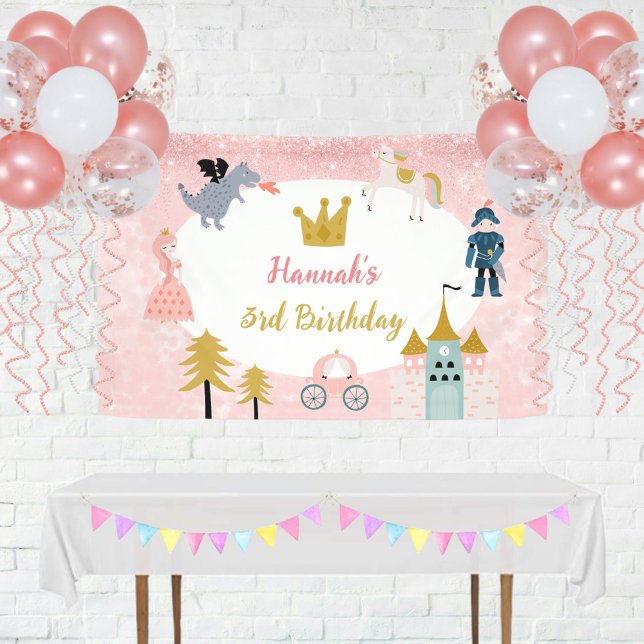 Lona Chicas Pink Magical Princess Castle Cumpleaños (Subido por el creador)