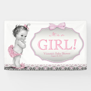 Lona Chicas Rosa Gris Lace Bow Baby Shower