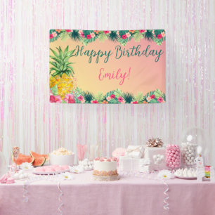 Lona Chicas tropicales de piña al atardecer feliz cumpl