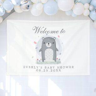 Lona Chico de oso gris acuarela Baby Shower