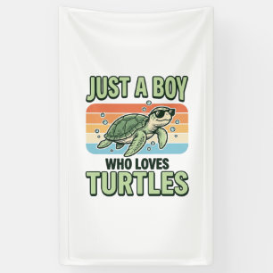 Lona Chico Que Ama Tortugas Diseño de Grabado Vintage_1