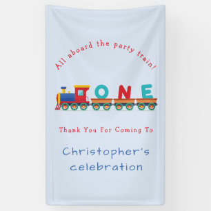 Lona Choo Choo Train Boys 1 cumpleaños Fiesta azul Bann