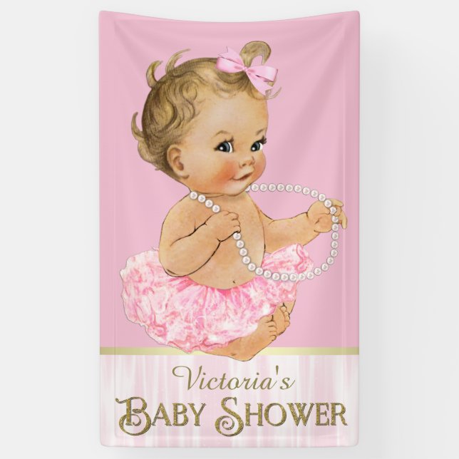Lona Chorreada de Bebé Niña Perla Tutú Rosa (Vertical)