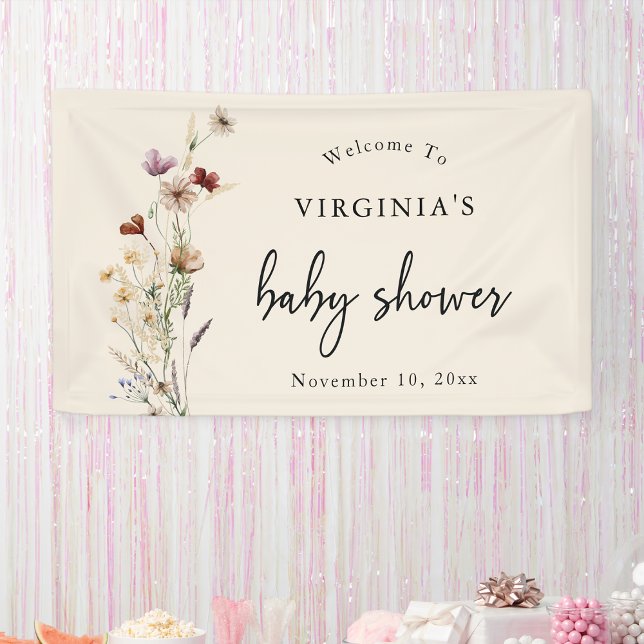 Lona Chorreo de Bebé Boho (Boho Wildflower Baby Shower Welcome Banner by Painted Paperie
)