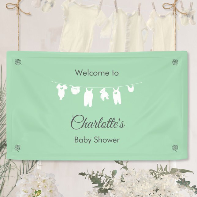 Lona Chupete Verde Mínimo Cumpleaños de Bebé Neutral en (Minimalist Mint Green Neutral Baby Shower Welcome Banner   ©Susanne Sachers - Sunny Mind 🌞)