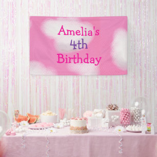 Lona Cielo rosa y nubes onduladas Cumpleaños personaliz