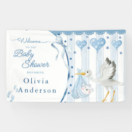 Lona Cigüeña Azul Shower de Bebé Dulce Personalizado
