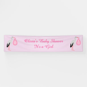 Lona Cigüeña personalizada para baby shower de niña ros