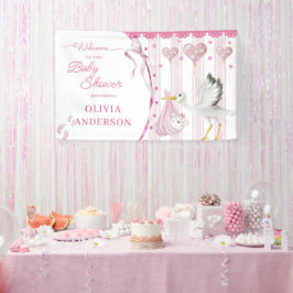 Lona Cigüeña Rosa Cumpleaños de Bebé Personalizado Lind