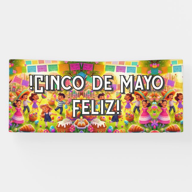 Lona ¡Cinco de Mayo Feliz! personalizable (Horizontal)
