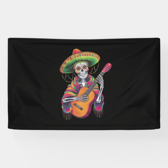 Lona Cinco De Mayo Skeleton Skull Fiesta Guitar (Horizontal)
