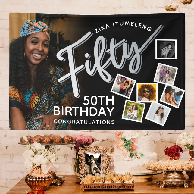 Lona Cincuenta fotos de cumpleaños 50 de plata en negro (Subido por el creador)