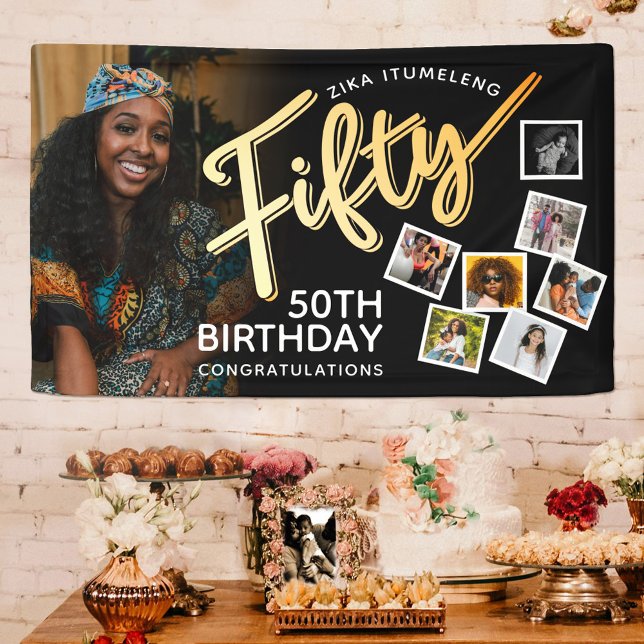 Lona Cincuenta oro 50.º cumpleaños fotos en negro (Subido por el creador)