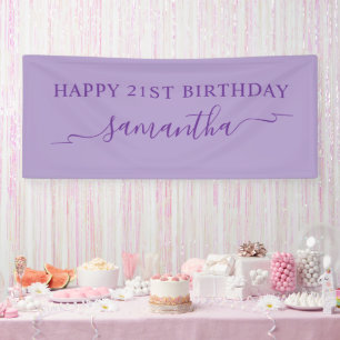 Lona Cinta de Cumpleaños 21 Feliz Nombre Real Purpura