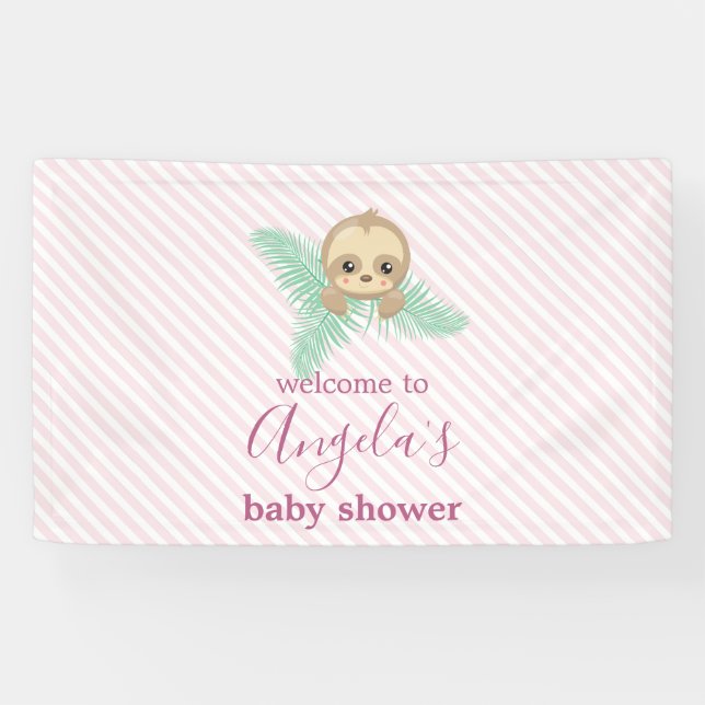 Lona Cinta rosa dulce Sloth es un Baby Shower Chica (Horizontal)