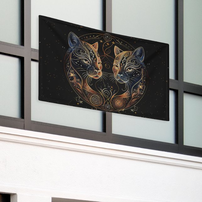Lona Círculo felino artístico de gatos gemelos (Edificio exterior)
