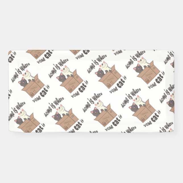 Lona Cita divertida Home es donde está tu gato (Horizontal)