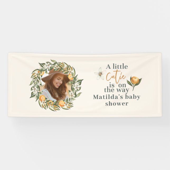 Lona Citrus, naranja + flor pequeña ducha de bebé cután (Horizontal)