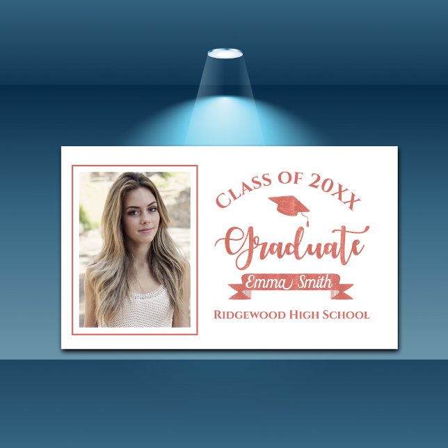 Lona Clase Cute Faux Rosa Gold De 2024 Graduación De Fo (Cute Faux Rose Gold Class Of 2024 Photo Graduation Banner)