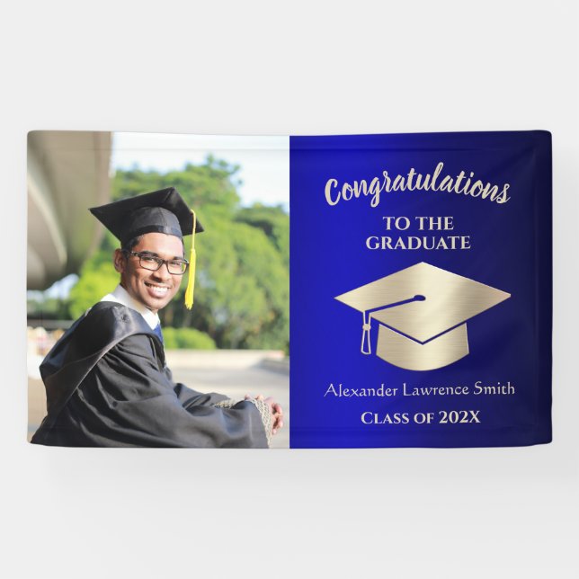 Lona Clase de 2022 Felicitaciones Graduate Blue Gold (Horizontal)