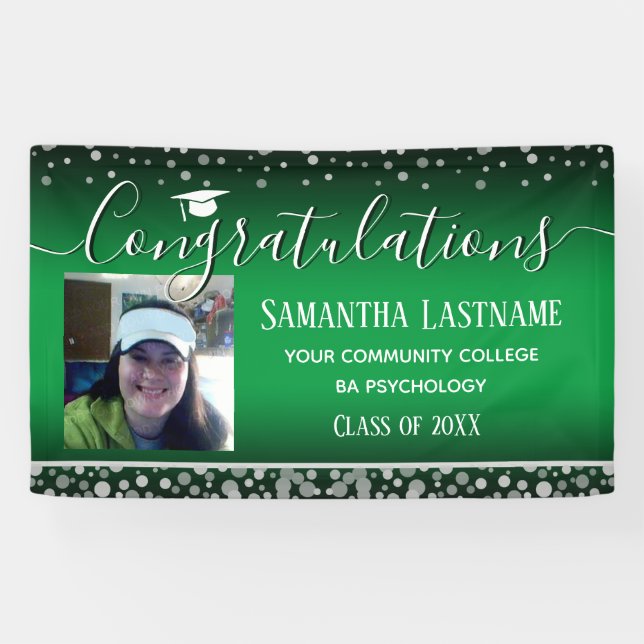 Lona Clase de 2022 Graduación Silver Confetti One Photo (Horizontal)