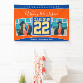 Lona Clase de 2023 Blue Naranja Gold Graduation Photo