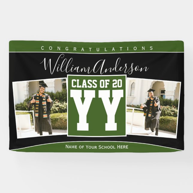 Lona Clase de 2023 Fotografía de Graduación Negra Verde (Horizontal)