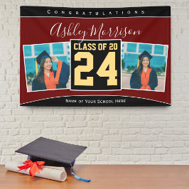 Lona Clase de 2024 Burgundy Black Gold Graduation Photo