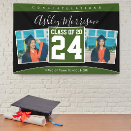 Lona Clase de 2024 Fotografía de Graduación Negra Verde