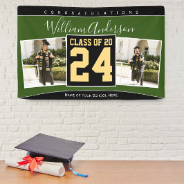 Lona Clase de 2024 Green Black & Gold Graduation Photo