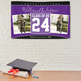 Lona Clase de 2024 Real foto de graduación negra púrpur