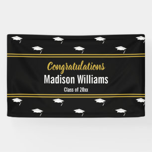 Lona Clase de 2025 Black White Gold Graduation Name